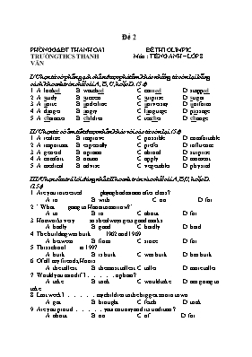 Đề thi olympic môn Tiếng Anh 8 - Đề 2 - Trường THCS Thanh Văn